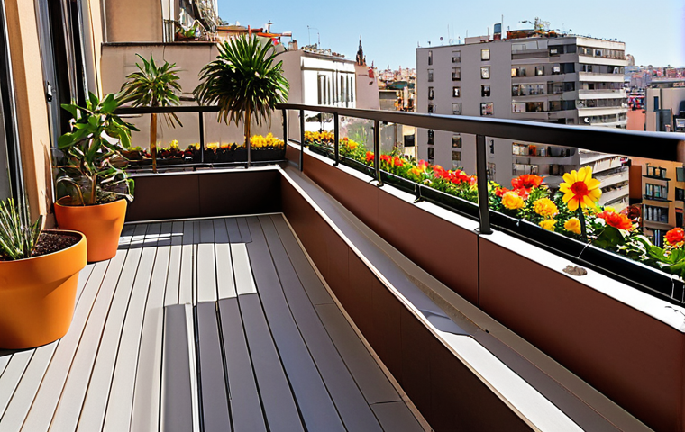 Balcony Solar Revolution**
`A vibrant, sun-drenched balcony in Barcelona, Spain. Several sleek solar panels are mounted on the railing, reflecting the bright sunlight. Potted plants and colorful flowers add a touch of domesticity. In the background, the iconic architecture of Barcelona fades slightly, emphasizing the modern innovation on the balcony. Capture the feeling of urban sustainability and independent energy generation. Warm color palette, high resolution.`
**