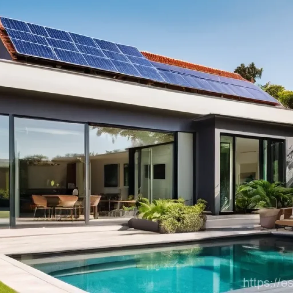 태양광 발전 설치를 위한 최신 트렌드 - **Prompt:** A breathtaking architectural shot of a modern, eco-friendly house under a clear, bright ...