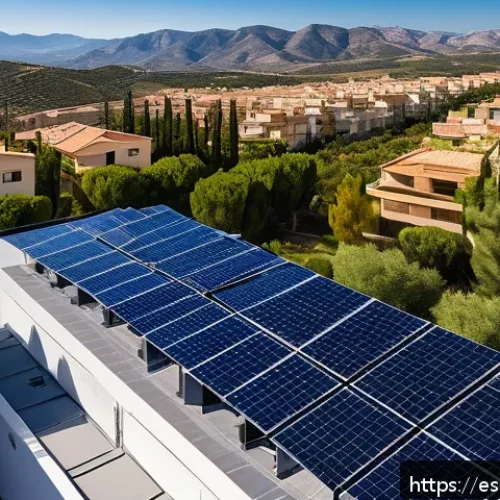 Home 31 태양광 발전 설치를 위한 장기적 비전 설정 - A detailed aerial view of a modern solar panel installation on a residential rooftop in Spain, showc...