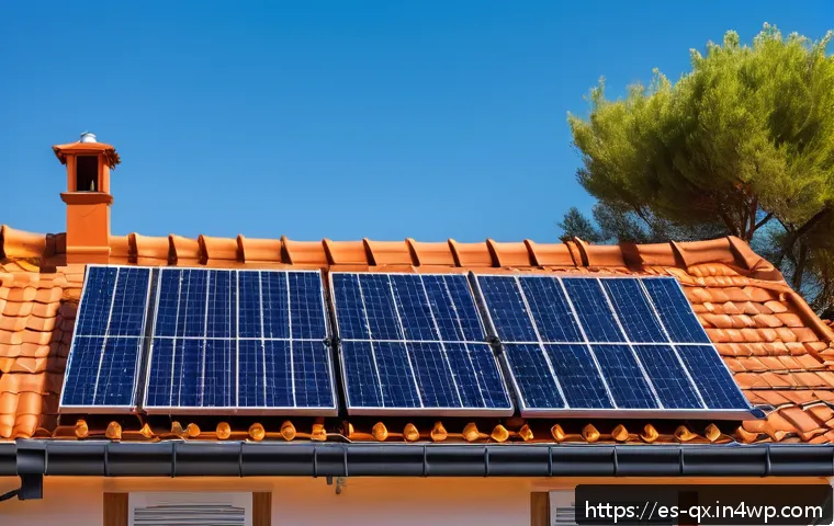태양광 발전 설치 후 성과 측정 방법 - A detailed, realistic rooftop solar panel installation on a modern Spanish home during a bright sunn...