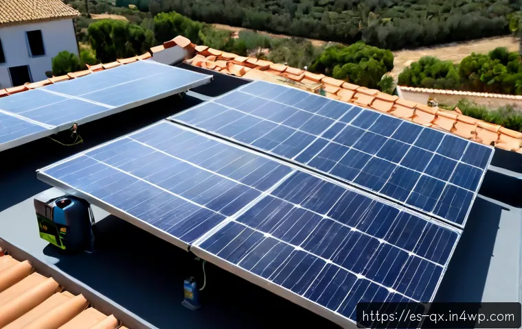 태양광 발전 설치 시 기술 변화와 혁신 - Photorealistic wide-angle rooftop solar installation on a modern Spanish suburban home, skilled tech...